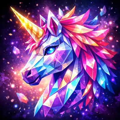 Colorful, stylized fantasy creature with large expressive eyes, featuring a mix of vibrant blues and purples, set against a s